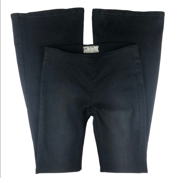 Free People Penny Pull On Flare Faded Black Denim Jeans Stretch Boho Size 25 - Picture 5 of 8